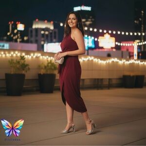 SHEIN One Shoulder Burgundy MAXI Dress 2XL (fits like 1xl)